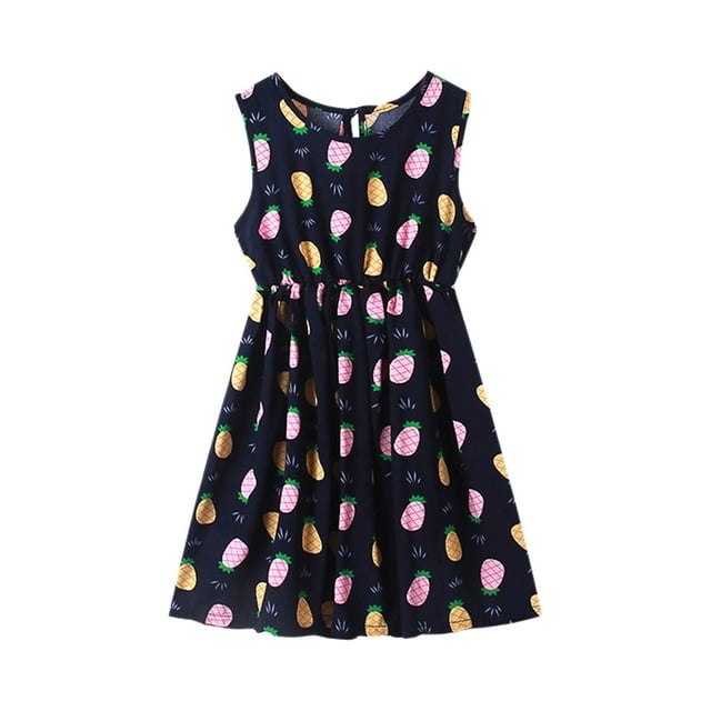 Robe Décontractée à Imprimé Floral pour Filles, Été, Confortable, Col Rond, Sans Manches