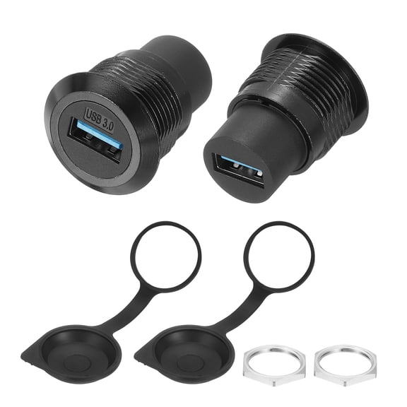2Pcs USB 3.0 Panel Mount Coupler, USB Pass Through Connector, 5.0Gbps Black Bulkhead Extension for Home/Office/Industrial