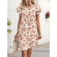 thumbnail image 6 of Women's Summer Dresses Ruffle Sleeve Round Neck Loose Swing Sundresses with Pockets Plain/Print Beige Floral L, 6 of 7