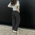 thumbnail image 2 of High Waisted Cargo Pants for Women Baggy Y2k Straight Wide Leg Pants with Pockets Streetwear, 2 of 5