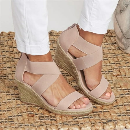 

YTJX Women s Ladies Fashion Girls Leopard Wedges Sandals Elastic Casual Shoes