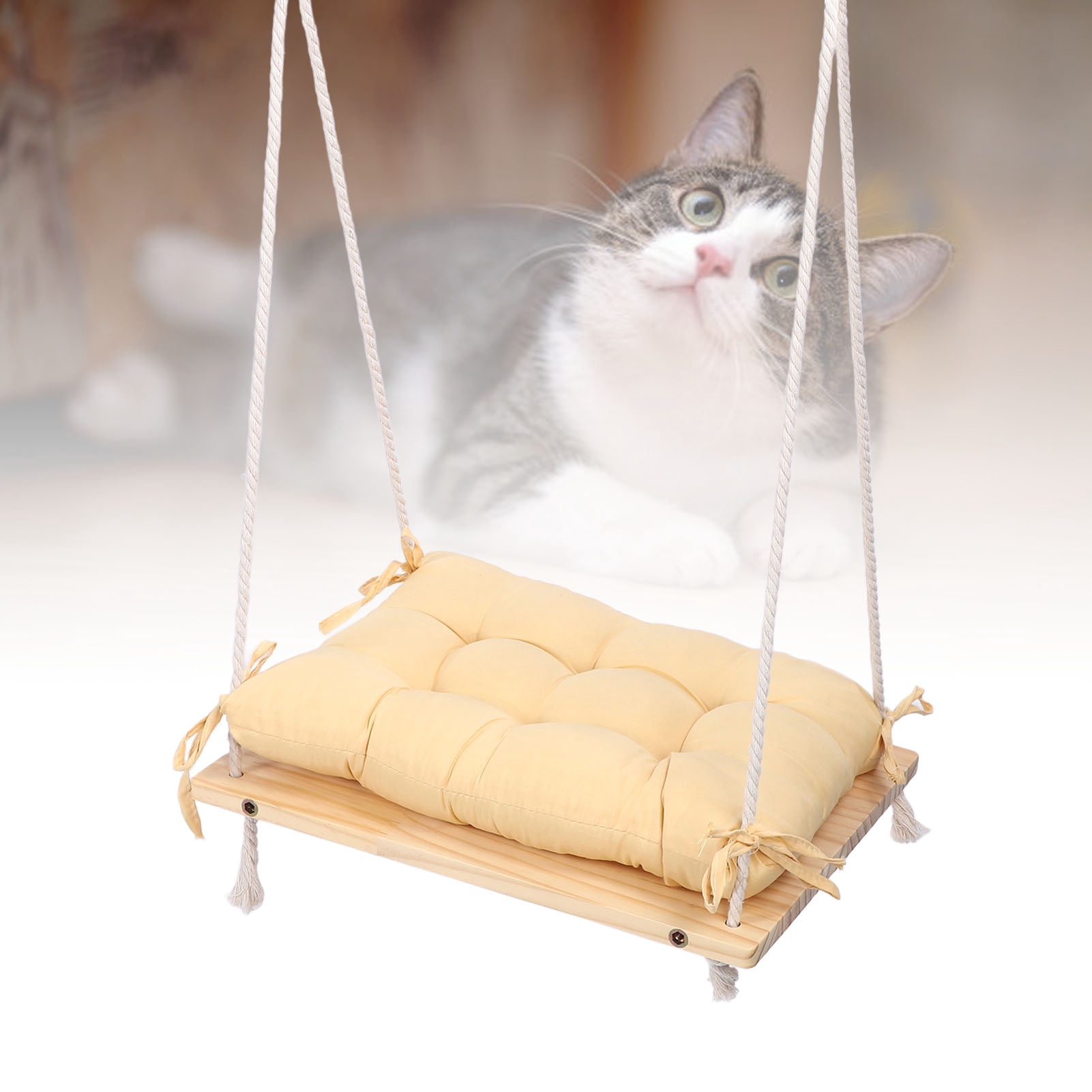 BIMZUC Cat Window Perch Sturdy Wooden Window Mounted Cat Hammock Pet Resting Seat Space Saving Bed for Indoor Cats, Breathable Fabric Resting Shelf, Easy Assembly, Supports Large Cats, 18.11 inches