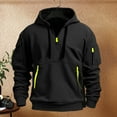 thumbnail image 2 of Sport Hoodie Autumn Men Hoodie Hooded Drawstring Half Zipper Pockets Elastic Cuffs Hem Pullover Sport Fitness Travel School Top, 2 of 5