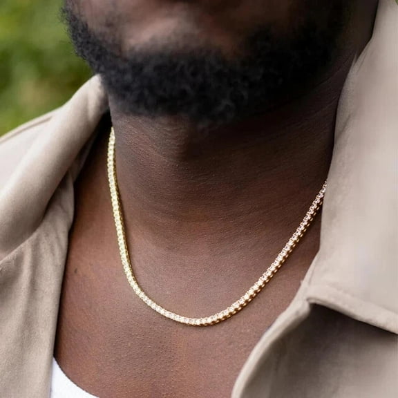 JALASH ONLINE 12CT Men's 20" inch Tennis Necklace 14k Yellow Gold Plated Lab Created Diamond