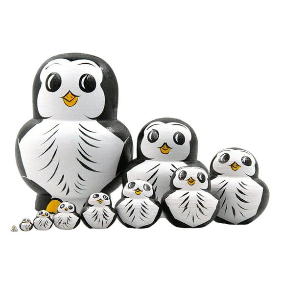 LIANGXR Matryoshka Russian Nesting Dolls Set of 10 Hand Painted Wood Figurines Decors Penguins Craft for Display Dolls