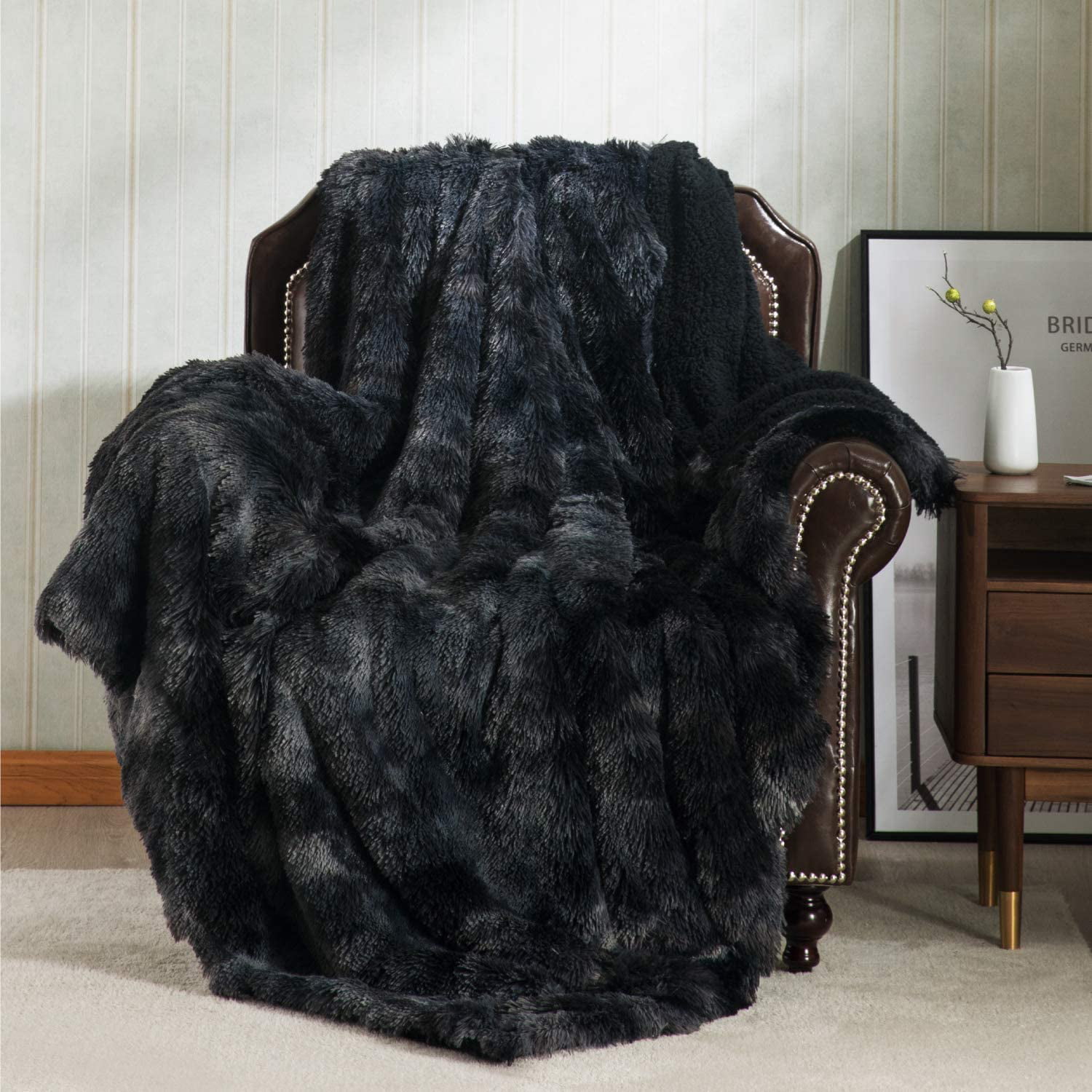 60 x 90 Super Soft Fuzzy Light Weight Cozy Warm Plush Blanket for Bed Couch Chair Fall Winter Spring Living Room ALAZA Sunflowers Black Faux Fur Throw Blanket 