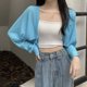 thumbnail image 3 of Rimocy Sunscreen Crop Knit Cardigan Women Korean Style Solid Color Thin Cardigan Coat Woman Simple Long Sleeve Smock Top Ladies, 3 of 5