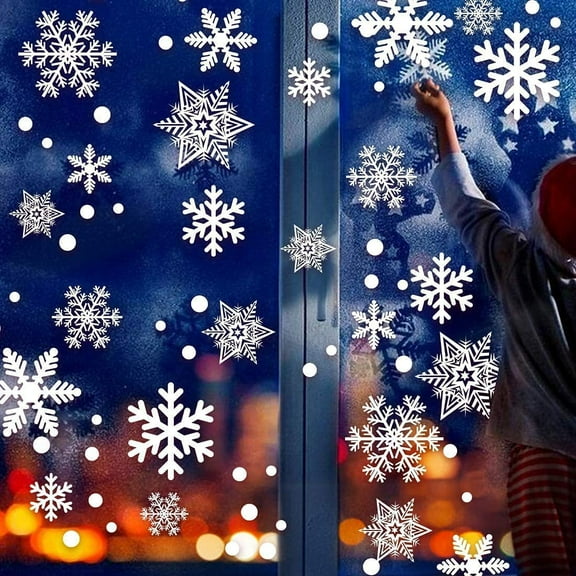 155pcs White Snowflakes Window Decorations Clings Decal Stickers Ornaments for Christmas Frozen Theme Party New Year Supplies