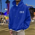 thumbnail image 3 of MHFRRA Sudadera con Capucha y Estampado de Letras, Informal, con Bolsillo Frontal, Ropa de Calle Cómoda para Uso Diario Azul, 3 of 5