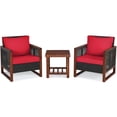thumbnail image 3 of Patio Conversation Table Chair Set, Outdoor Collection Set, 3 Pieces Patio Wicker Furniture Set with Washable Cushion and Acacia Wood Coffee Table-Red, 3 of 9