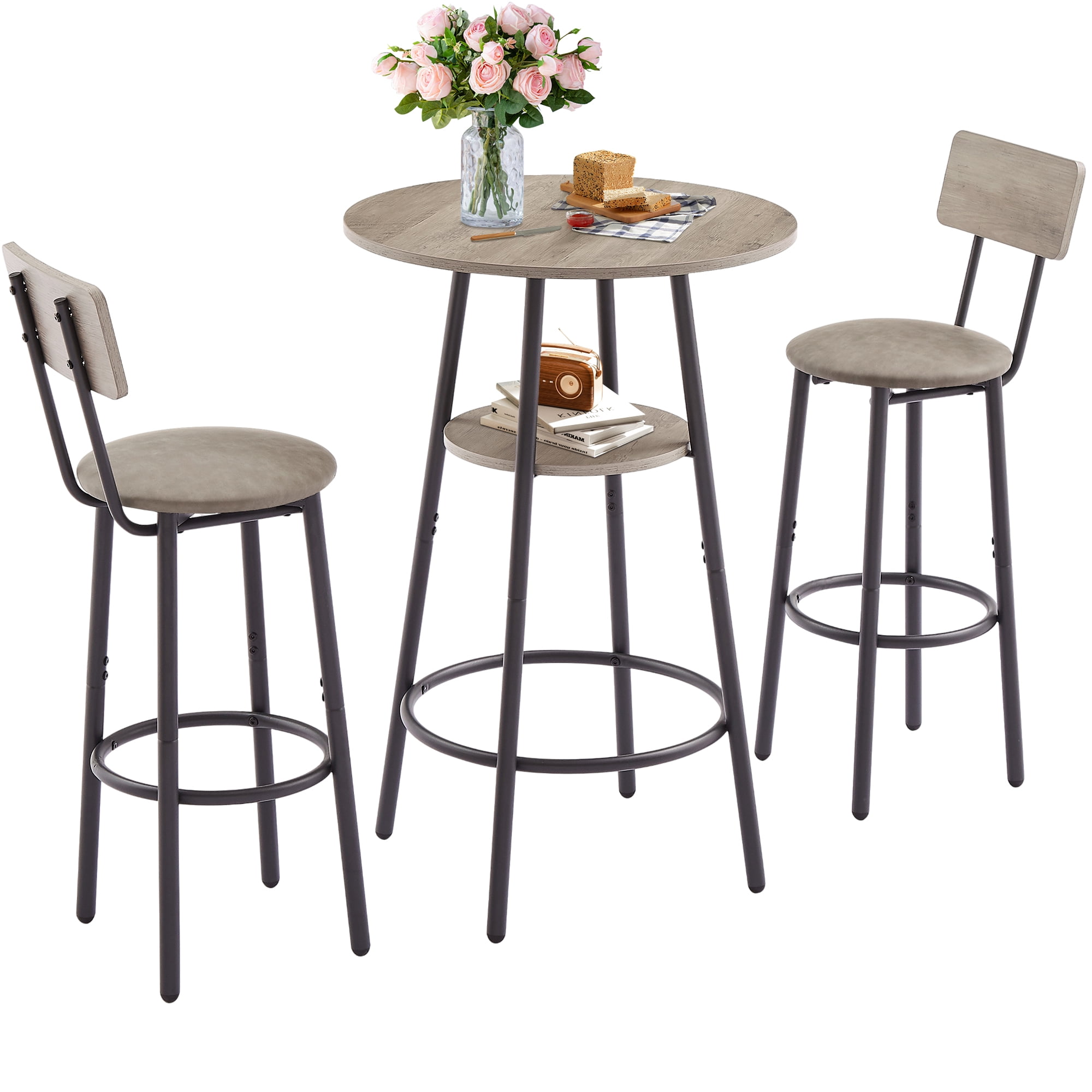 Bar Table Set for 2, Sesslife Round Wood Dining Table Set with Chairs
