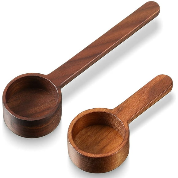 Set of 2 Wooden Teaspoons for Ground Coffee Walnut Wooden Teaspoon Wooden Tablespoon for Coffee Beans, Ground Beans, Protein Powder, Spices, Tea