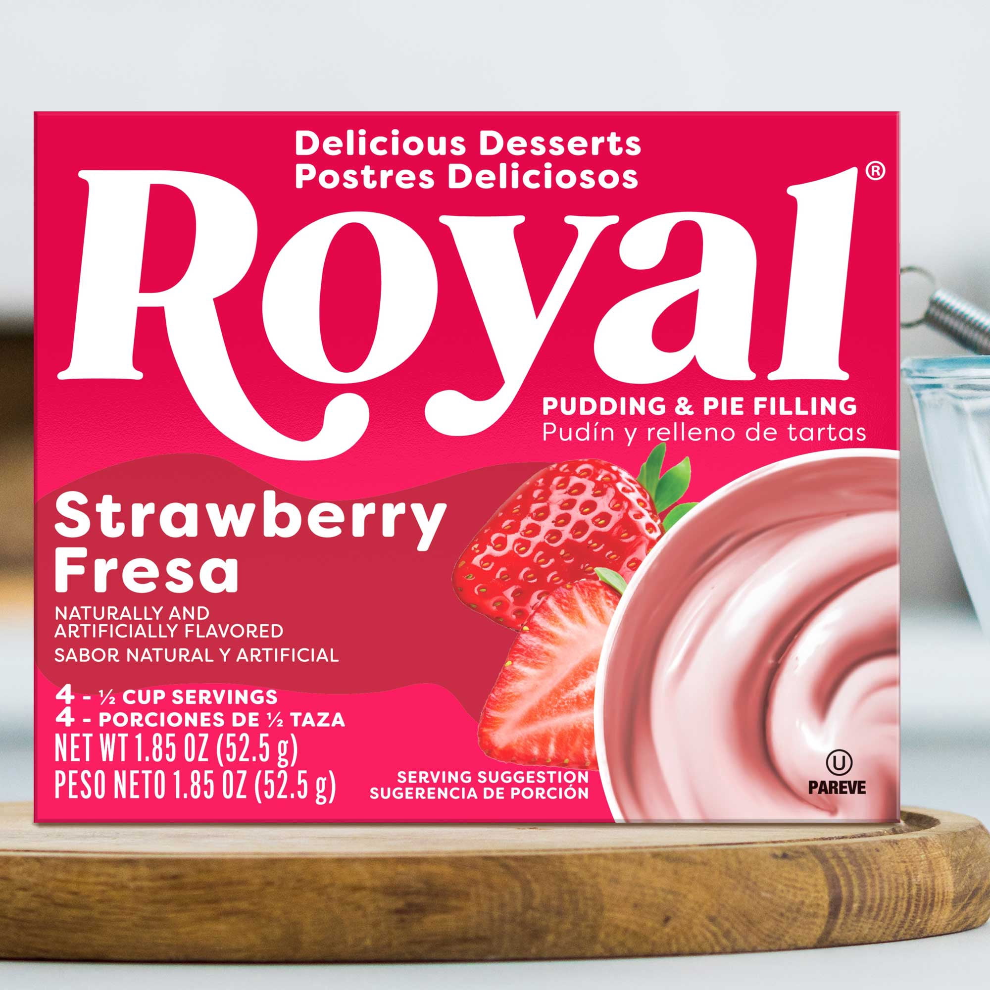 Royal Strawberry Instant Pudding Mix and Pie Filling, Fat-Free, 4 Servings, 1.85 oz Box