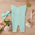 thumbnail image 5 of Odeerbi Infant Romper Baby Boys Girls Clothes Infant Sleeveless Solid Romper Ruffles Jumpsuit with Headbands Blue, 5 of 9