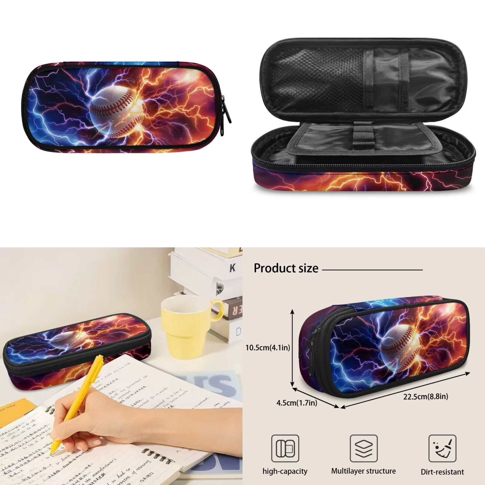XYZCANDO Baseball 4Pcs Boys Backpack Set with Portable Lunch Bag Multifunctional Pencil Case Water Bottle Bag Lightweight Ice and Fire Bookbag for Travel Sports