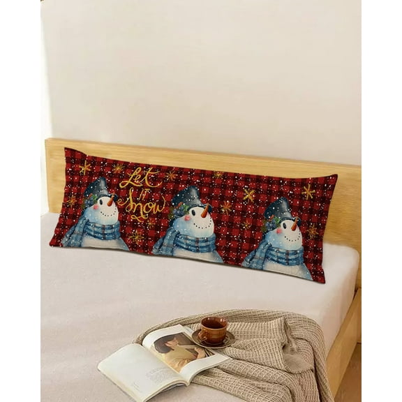 Red Plaid Snowman Throw Pillow Cover,Rustic Snowflake Seasonal Christmas Rectangle Decorative Pillow Case Protector Soft Cushion Cover Lumbar Pillowcase for Couch Sofa Bedroom Car Decor 20x54 Inch