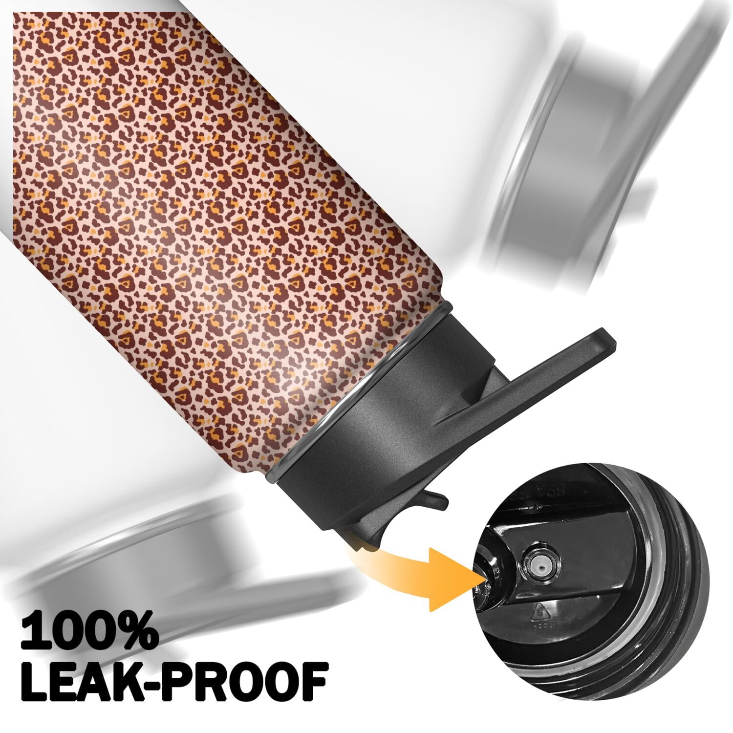 Leopard Print Insulated Stainless Steel Water Bottle with Straw & Cleaning Brush – 18 Oz | Leakproof, BPA-Free, 304 Stainless Steel, Wide Mouth, Travel Mug for Car, Gym, Office