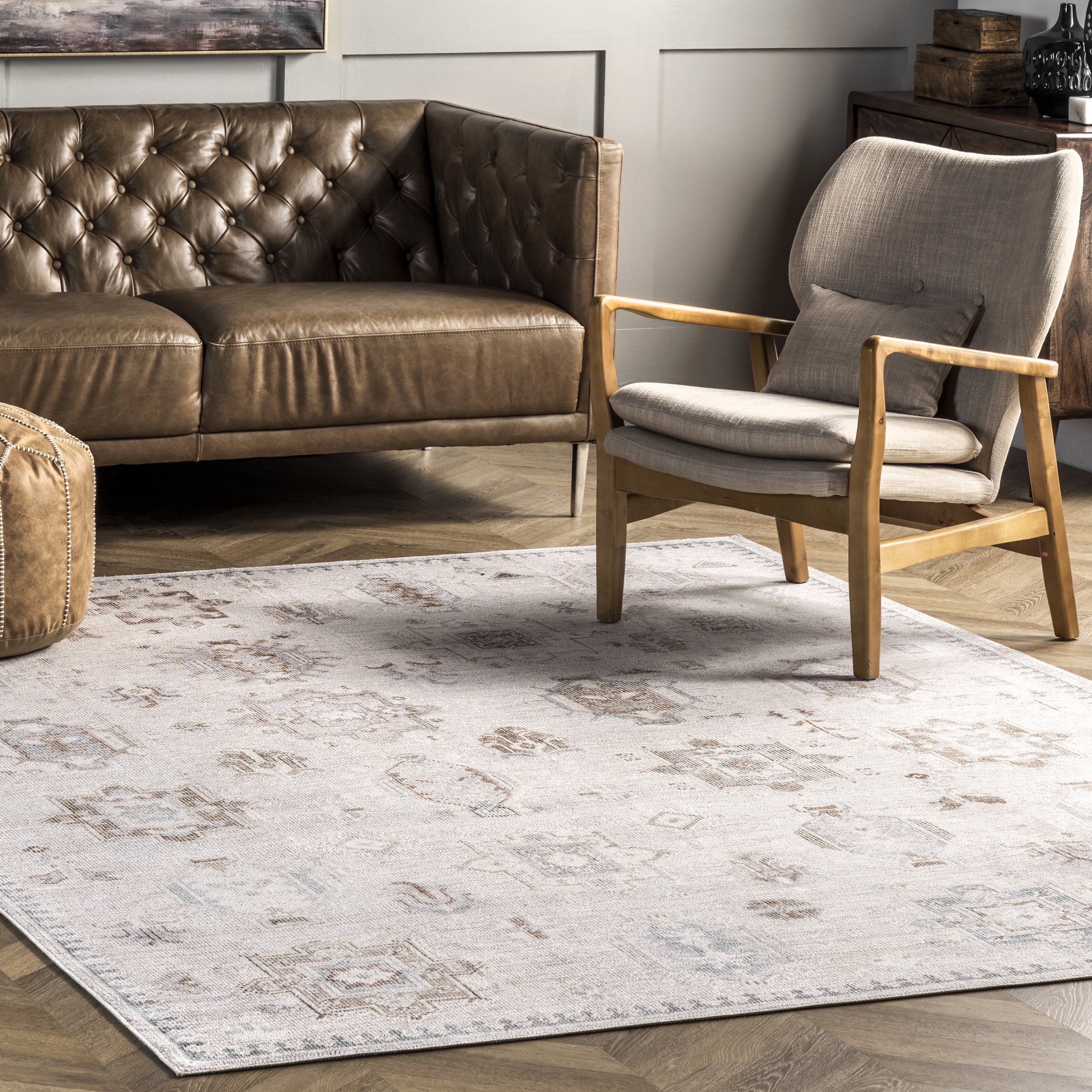 nuLOOM Krystin Machine Washable Distressed Area Rug, 3' x 5', Beige