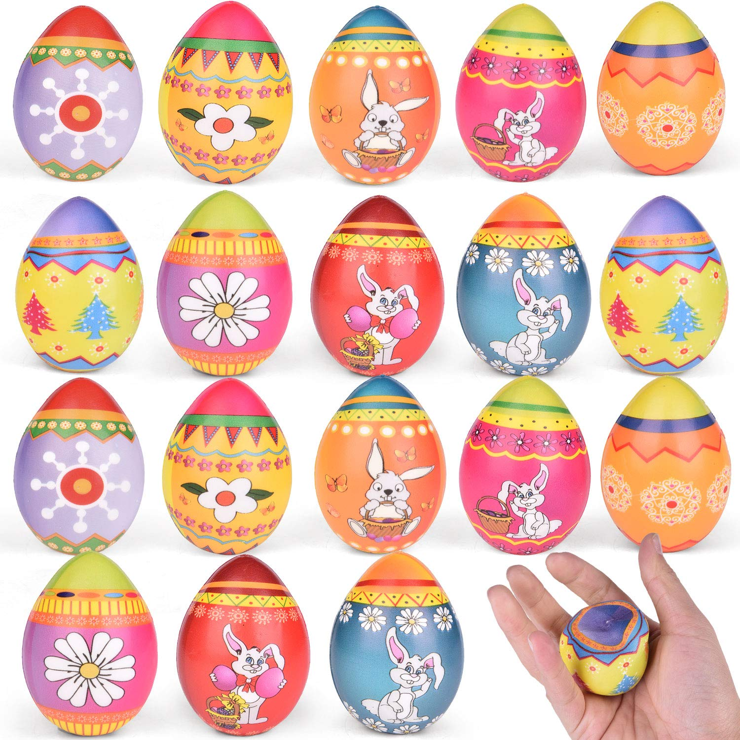 Fun Little Toys 18 Pcs Easter Eggs Hunt Squishies Toys for Easter Basket Stuffers, Soft Squeeze Easter Eggs for Easter Decorations, Kids Easter Gift Favors for Kids