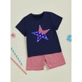 thumbnail image 5 of BemeyourBBs Baby Boys Patriotic Outfits Embroidery T-Shirt and Plaid/Stripe Shorts, 5 of 9