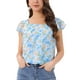 thumbnail image 1 of INSPIRAR CHIC Blusa Floral para Mujeres del Día de San Valentín, Casual de Verano, Cuello Cuadrado, Chiffon, Manga Corta, Camisetas con Volantes, M Azul Cielo, 1 of 6