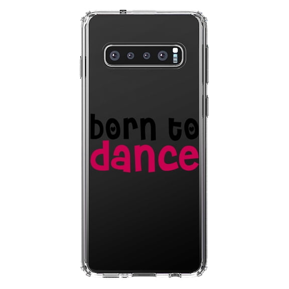 DistinctInk Clear Shockproof Hybrid Case for Samsung Galaxy S10  PLUS (6.4" Screen) - TPU Bumper Acrylic Back Tempered Glass Screen Protector - Born to Dance