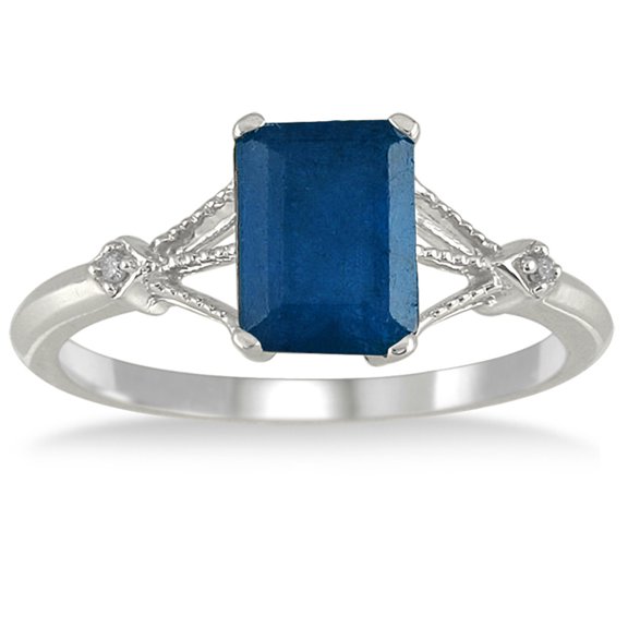 SZUL Women's 1.60 Carat Sapphire and Diamond Ring in 10K White Gold