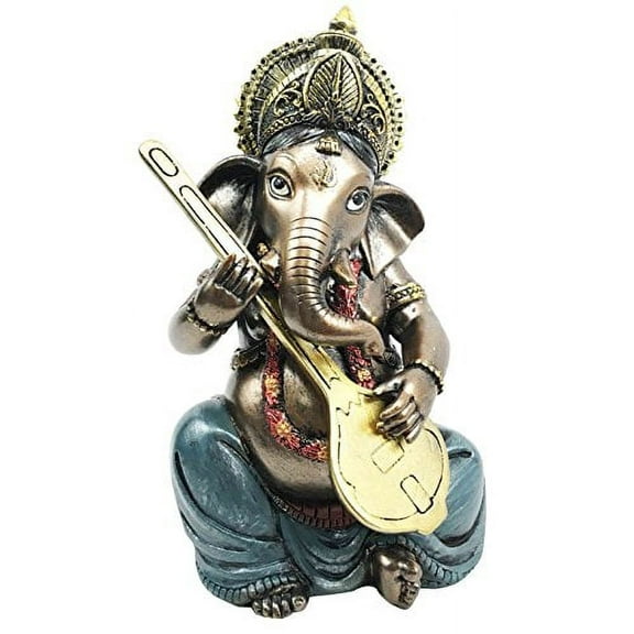 Celebration of Life Lord Ganesha Playing Sitar Hindu Elephant God Deity Figurine Eastern Enlightenment Collectible Decor