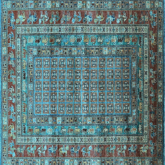 Ahgly Company Indoor Square Oriental Light Blue Industrial Area Rugs, 3' Square