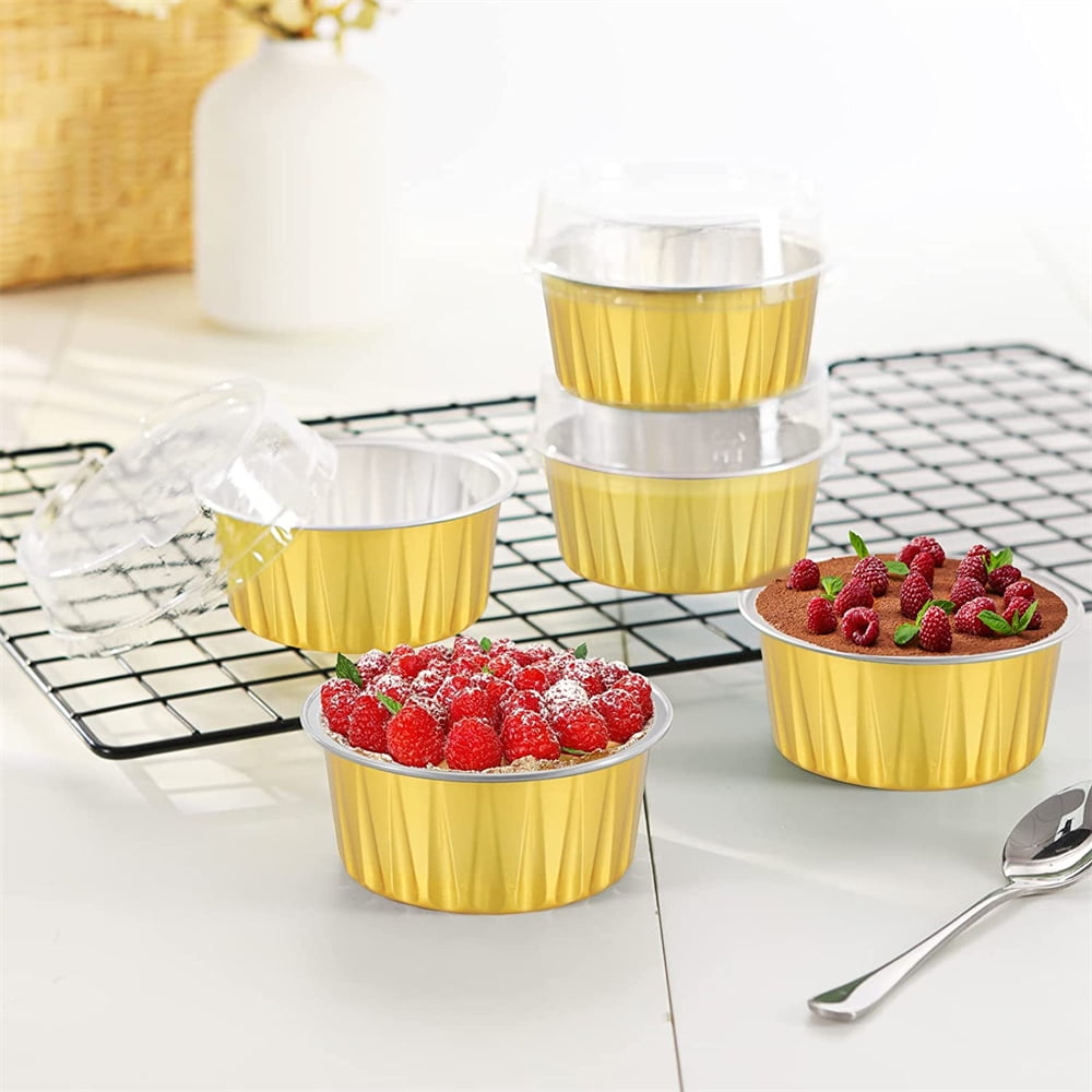  Umigy 200 PCS Christmas Aluminum Foil Baking Cups with Lids 4oz  Baking Liner Cups Mini Cupcake Wrappers Xmas Disposable Cake Pan Muffin Tin  Flan Molds for Xmas Party Favors(Pure Style): Home