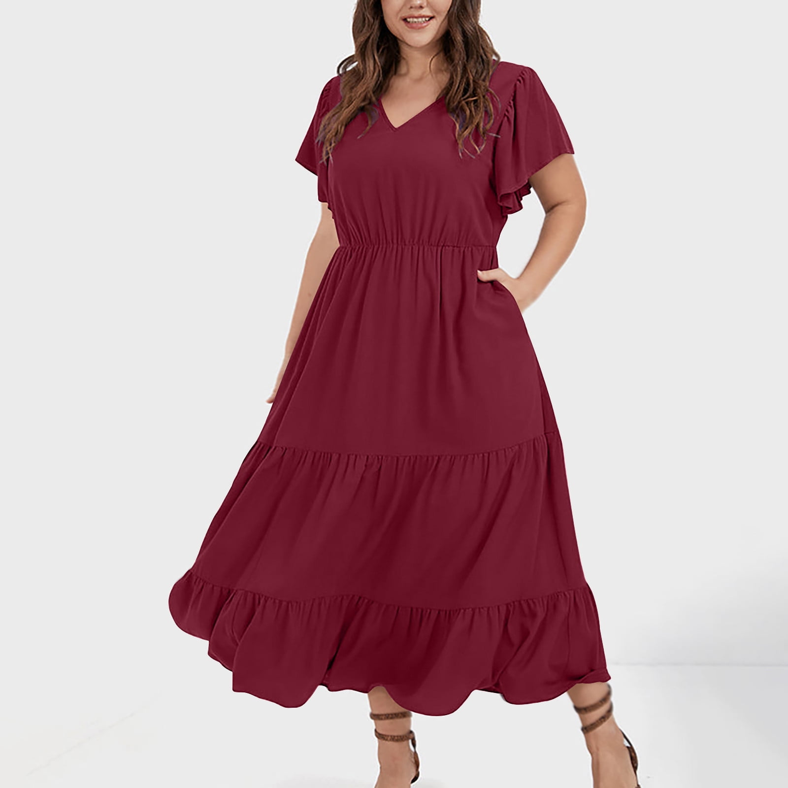 Wrap Dress Plus Size Cranberry Bridesmaid Dresses Zanvin Plus Size