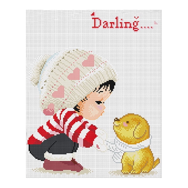 Cuadros Decorativos DIY 11CT Kits de punto de cruz estampados Bordado Chica divertida Animales Patrón de lienzo Tmvgtek embutido en tela