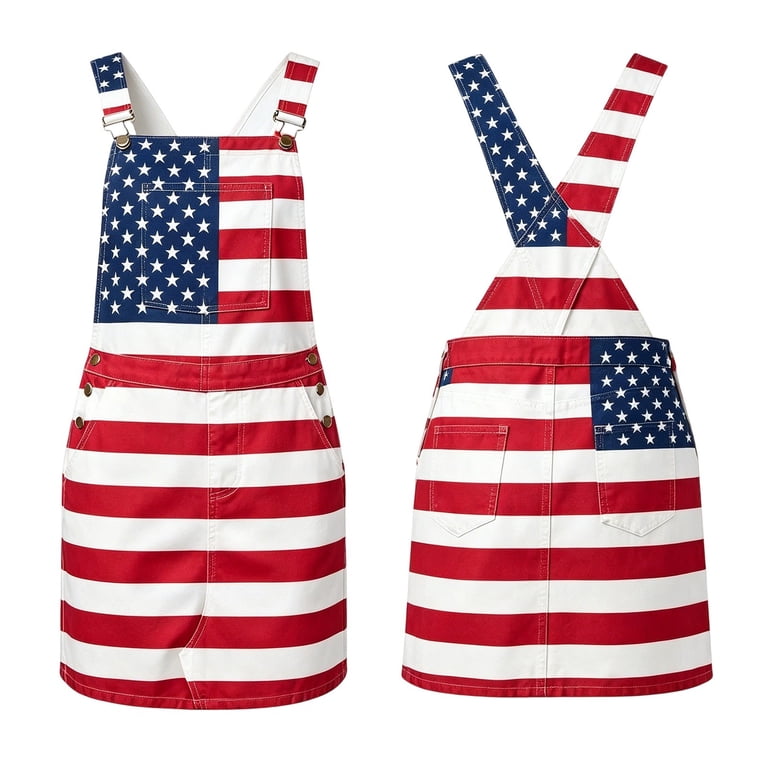 patriotic a-line dress Women's American Flag Overall – Sleeveless Strap Dress with Button Details, Casual Summer Mini Dress, Lightweight 4th of July AILIE | A-line wedding theme * Stars and Stripes US Child Size:Child-9