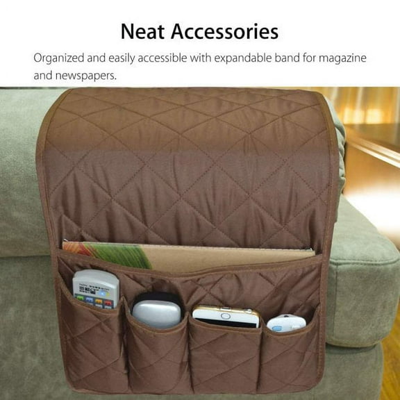 Clearance! Anti-Slip Leather Sofa Armrest Organizer Couch Remote Holder Armchair Recliner Bedside Caddy with 5 Pockets for Magazines, Books, TV Remote Control, Phone, Glasses