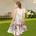 thumbnail image 7 of Abcomgle Girls Midi Dresses 10-12 Casual Halter Neck Sleeveless Midi Dress Floral Print A-line Sundresses Holiday Swing Skirt 7-8 Years,Orange, 7 of 7