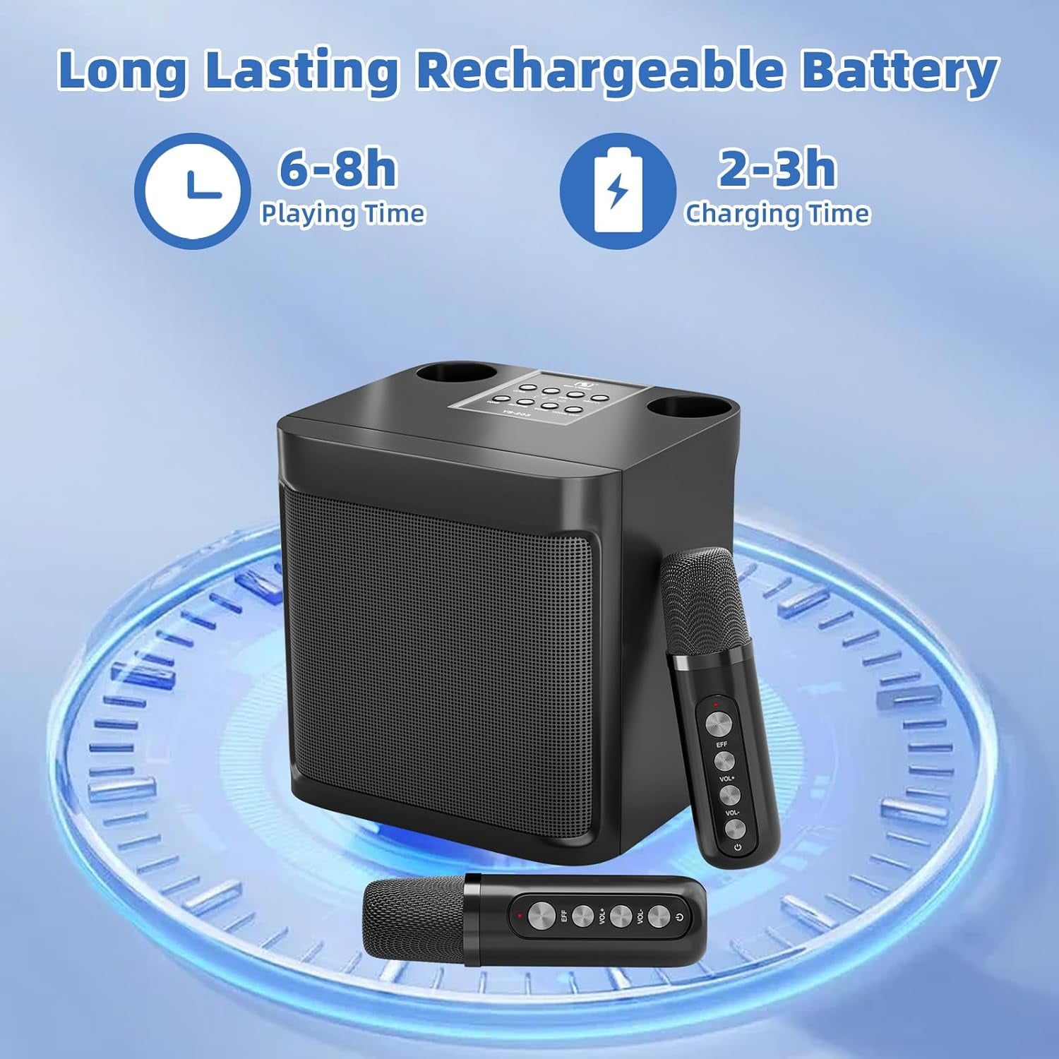 Karaoke Machine with 2 Wireless Mics, Portable Bluetooth Speaker for TV Singing, Home Party & Gifts for Adults, Kids, Boys & Girls Black