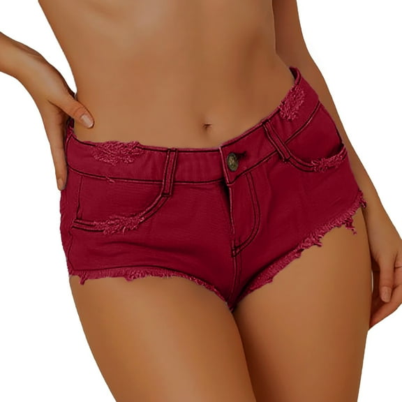 xingwang Clearance Jean Shorts for Women High Waisted,plus size New Summer Fashion Sexy Low Rise Ripped Denim Shorts Hot Pants Red XL