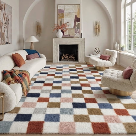 Condition photo showing Good Condition for berthmeer 9 x12 shag area rugs for living room bedroom dining room large ultra-soft plush pile soft fluffy modern geometric indoor carpets rugs multicolor