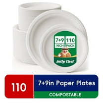 JOLLY CHEF Disposable Compostable Paper Plates 110 Pack, 7 in and 9 in
