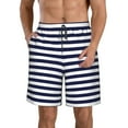 thumbnail image 2 of Uemuo Navy Blue And White Stripes Pattern Men's Swim Trunks Hawaiian Beach Bathing Suit Swimsuits Beach Quick-Dry Shorts with Pockets-3X-Large, 2 of 9