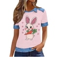 thumbnail image 4 of Easter Day Shirts for Women Denim Patchwork Eggs Rabbit Print Plus Size Short Sleeve T-shirt Holiday Tops (XL, Pink), 4 of 6