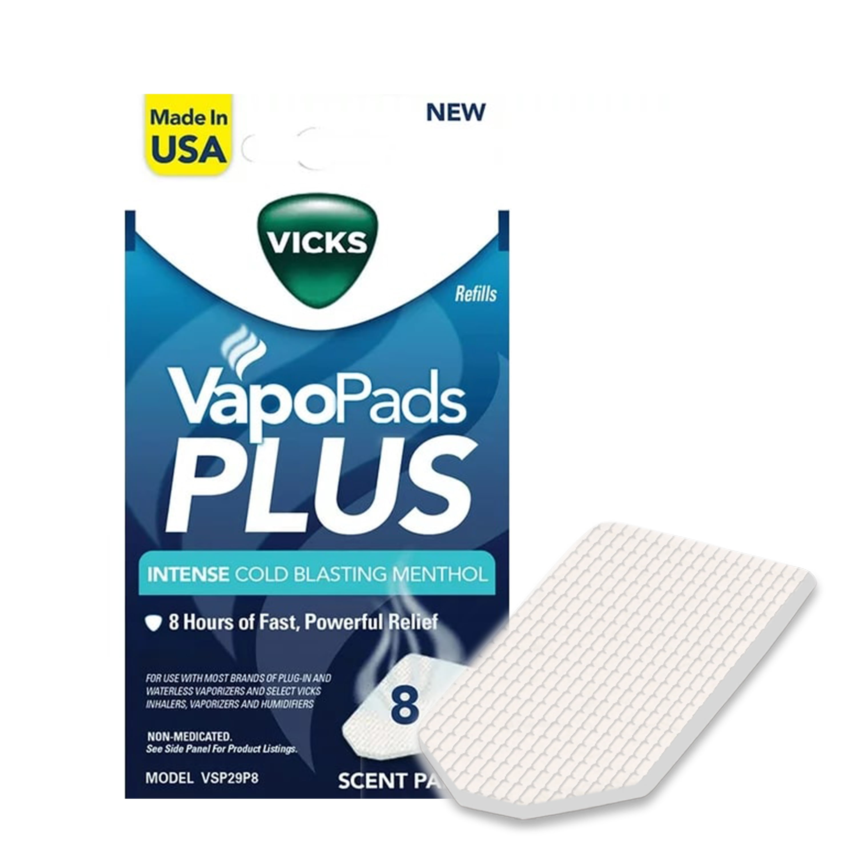 (3 pack) Vicks Vapo Pads Plus Intense Cold Blasting Menthol, Cold Relief, 8 Pack, VSP298