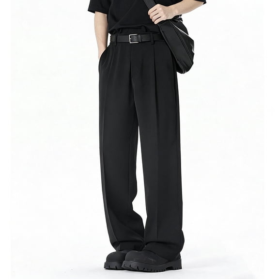 Mifsaly Mens Casual Dress Pants Loose Fit Pleated Wide Leg Trousers Lightweight Comfortable Relaxed Office Work Fashion Slacks with Side Pockets Black,XL