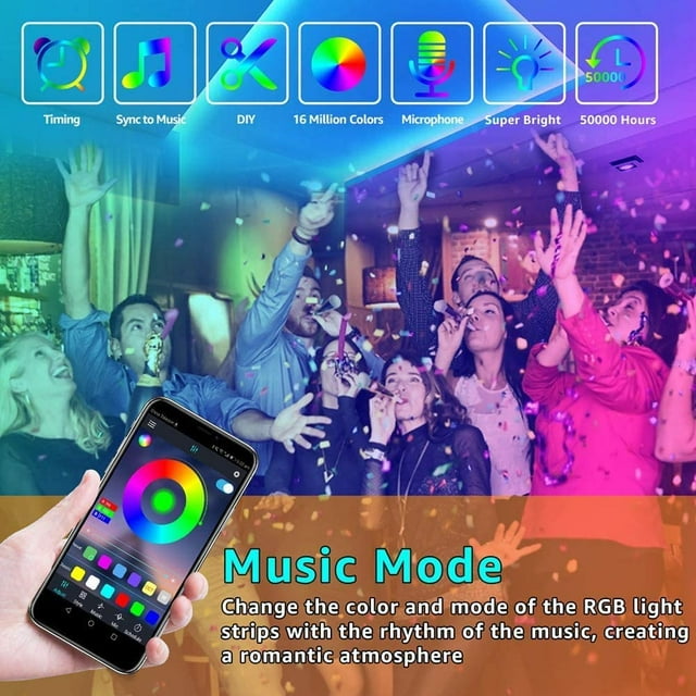 Bluetooth LED Light Strip 65.6FT/20M 5050 RGB Strip Lights Music Sync Color Changing Rope Lights FlexibTape Light Kit with APP Controller for Bedroom Home Kitchen
