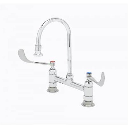 T&S Brass - 8'' Deck Mount Medical Faucet, Swivel/Rigid Gooseneck w/2.2 GPM Rosespray, 6'' Wrist Handles