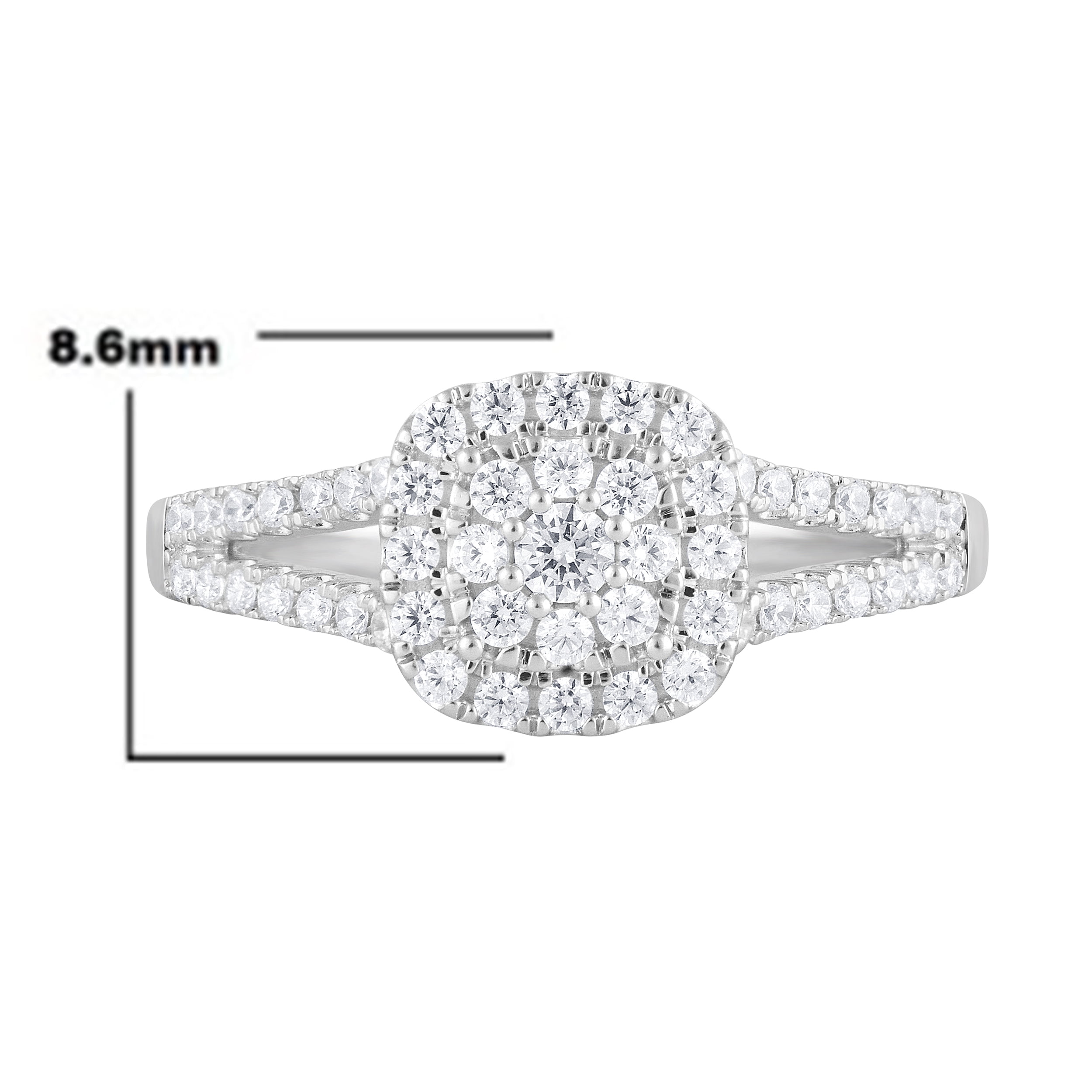 Unique Moments 1/2 Ct Lab-Grown Diamonds Split Shank Halo Ring in Sterling Silver for Women (J-SI-I1)