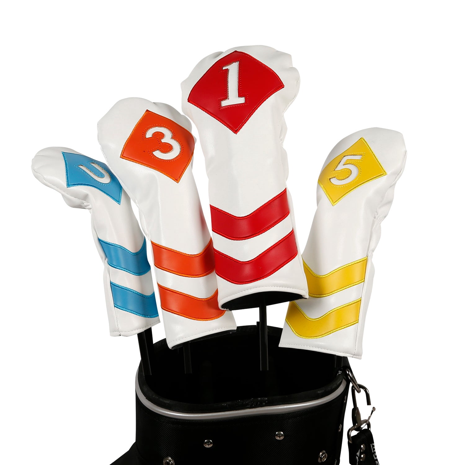Leather Golf Covers Driver 1 3 5 U Headcovers 4 Piece Set White with Multicoloured