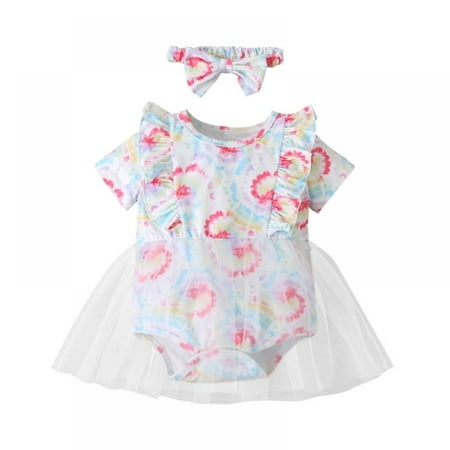 

Monfince Baby Fashion Gauze Skirt And Romper Tie-dye Bag Fart + Headband White 86 /12M-18M