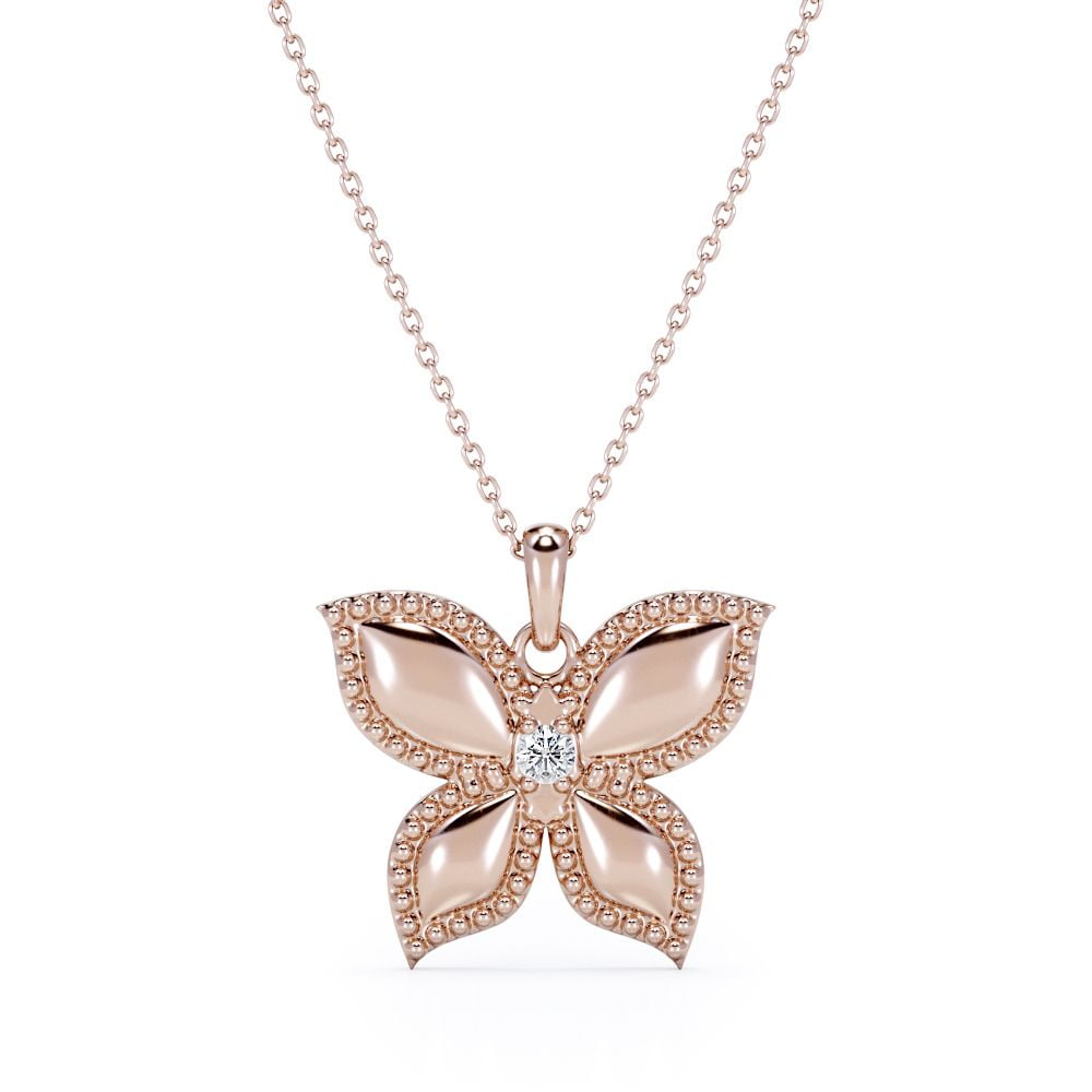Butterfly-in-Love Pendant Necklace with Round Brilliant Cut Moissanite ...