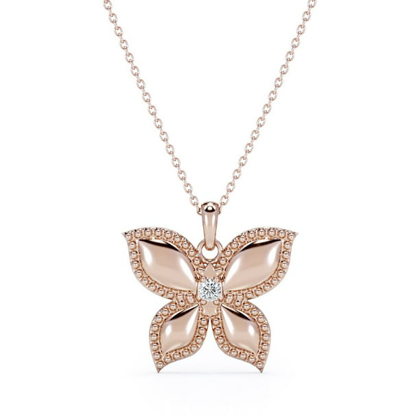Butterfly-in-Love Pendant Necklace with Round Brilliant Cut Moissanite ...